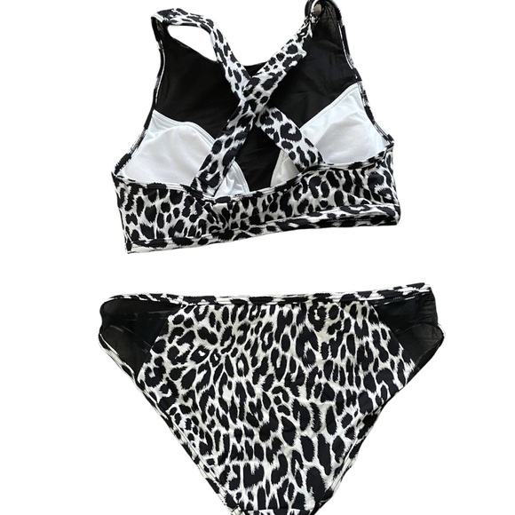 White Leopard Bikini Set with sheer black panels Top and Bottom - Picture 2 of 2